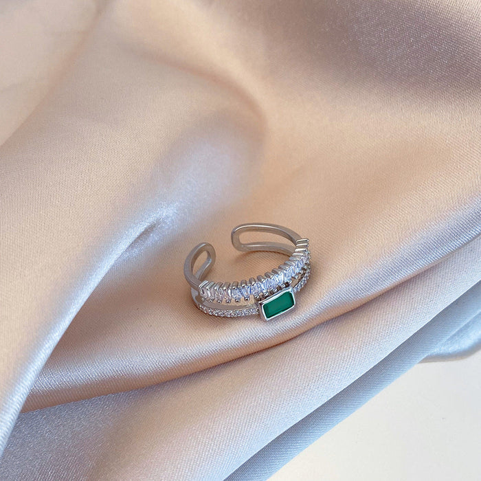 Artificial Silver Emerald Green Stone Adjustable
