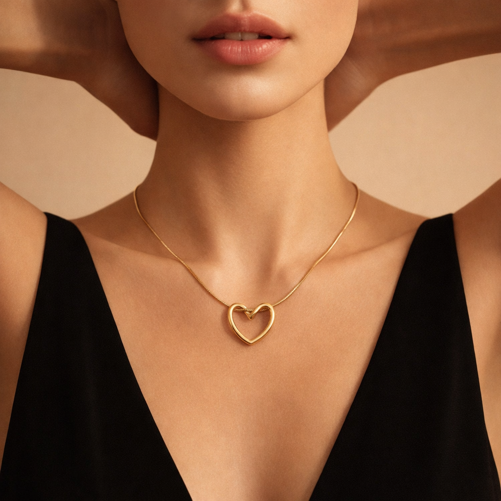 Elegant Gold Open Heart Pendant Necklace